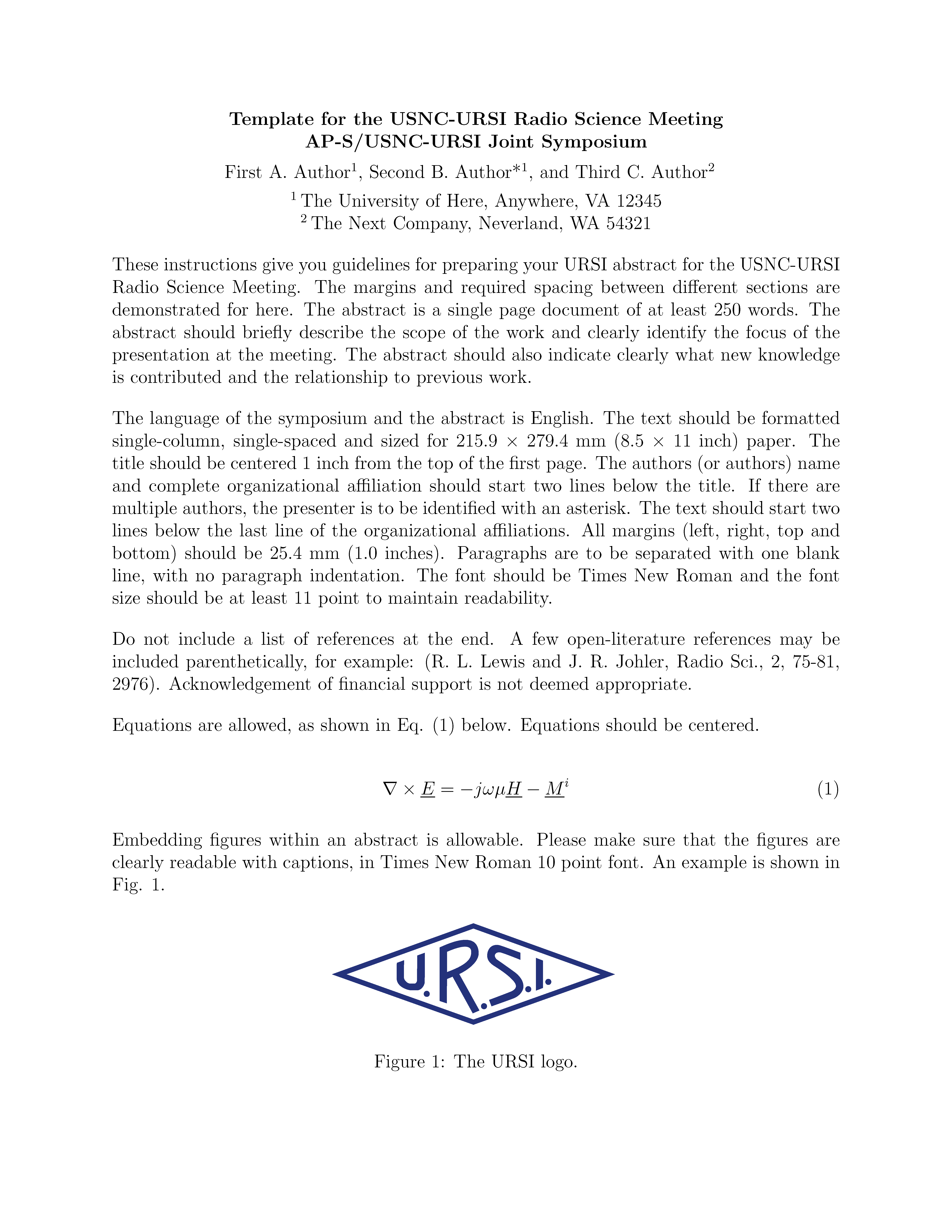 1-page, 1-column URSI Abstract